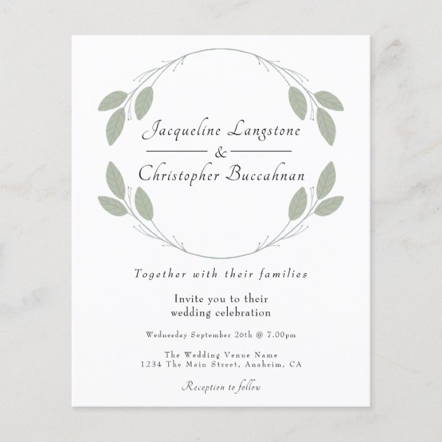Budget Rustic Eucalyptus Wedding Invitations Flyer (Front)