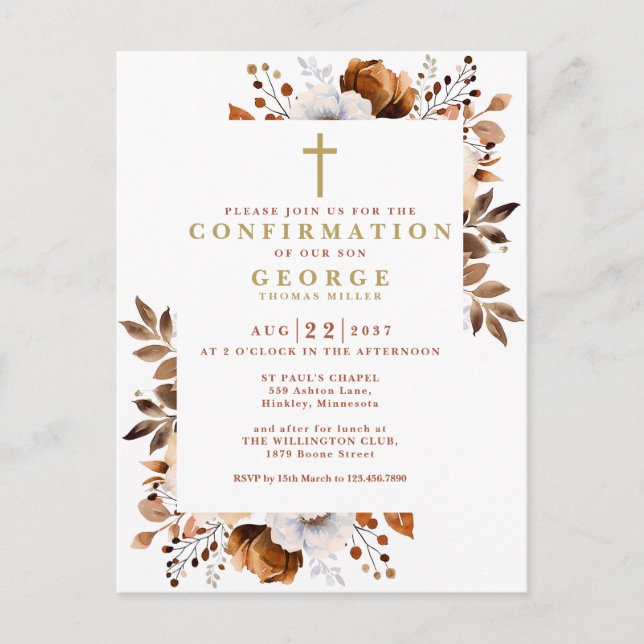 Budget Rustic Fall Botanical Confirmation Invite (Front)