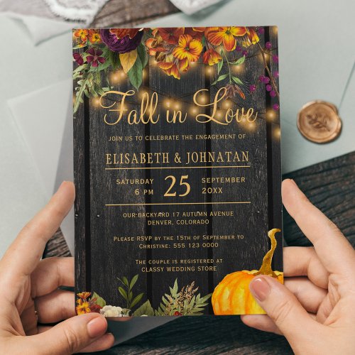 Budget rustic fall engagement party invitation