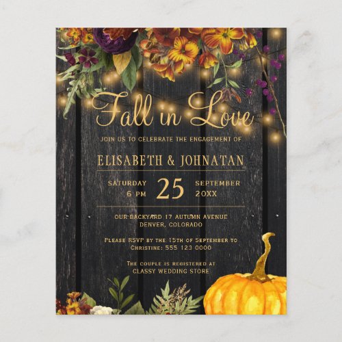 Budget rustic fall engagement party invitation flyer