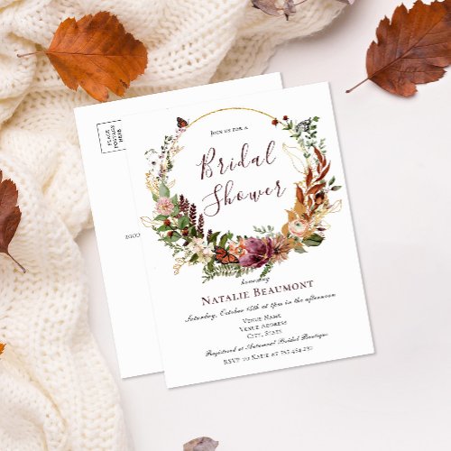 Budget Rustic Fall Floral  Greenery Bridal Shower Invitation Postcard