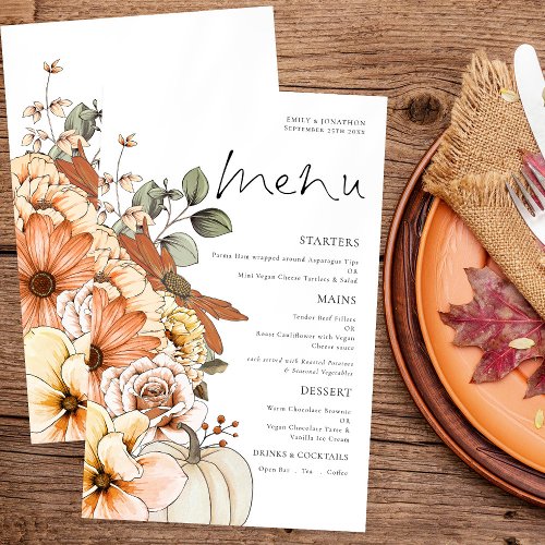 Budget Rustic Fall Florals Pumpkin Wedding Menu