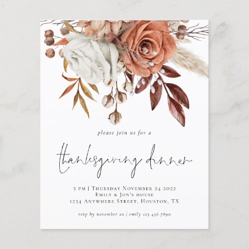 Budget Rustic Fall Florals Thanksgiving Invitation