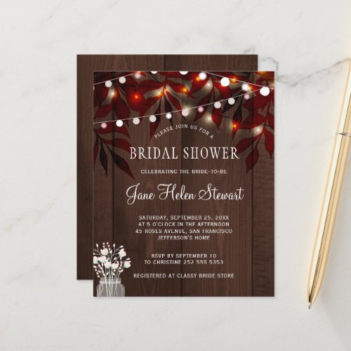 Budget rustic fall leaves bridal shower invitation