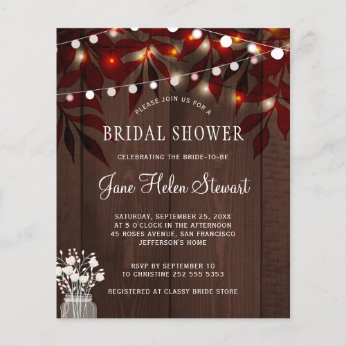 Budget rustic fall leaves bridal shower invitation flyer