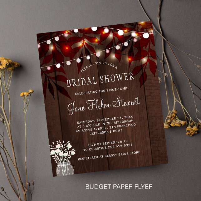Budget rustic fall leaves bridal shower invitation flyer (Creator Uploaded)