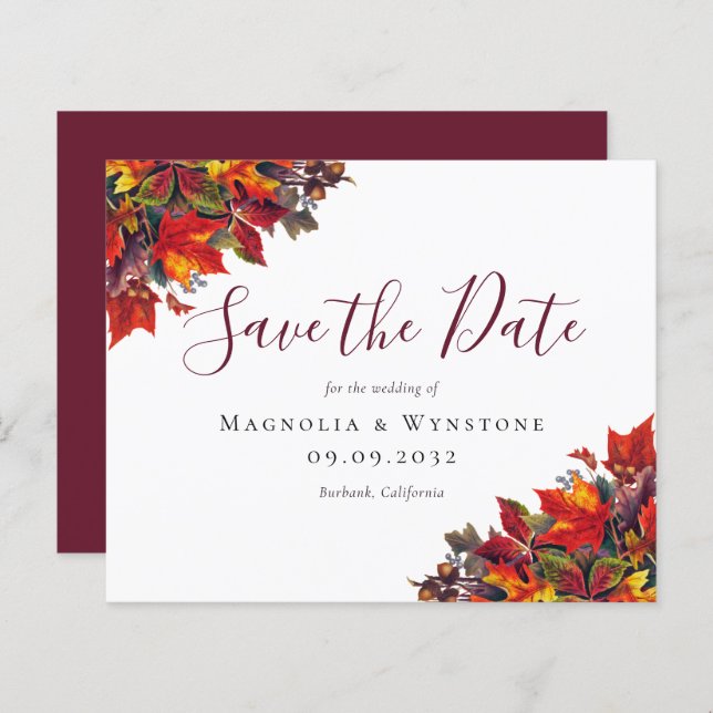 BUDGET Rustic Fall Leaves Save the Date (Front/Back)