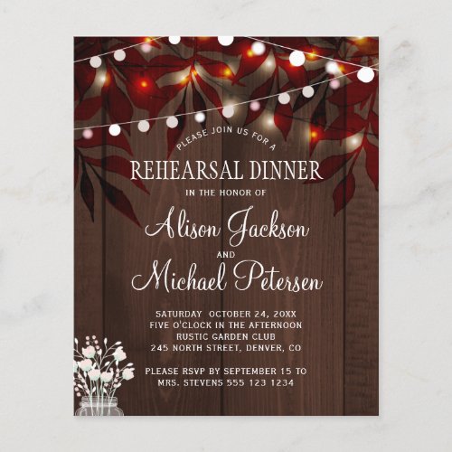 Budget rustic fall rehearsal dinner invitation flyer