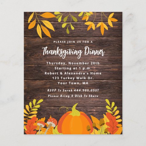 Budget Rustic Fall Thanksgiving Dinner Invitation