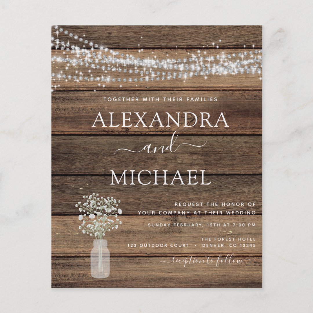 Budget Rustic Farmhouse Lights Wedding Invitation Flyer | Zazzle