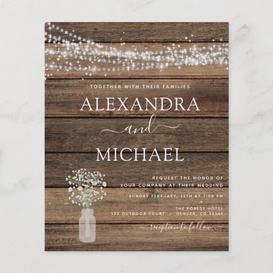 Budget Rustic Farmhouse Lights Wedding Invitation Flyer 