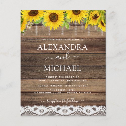 Budget Rustic Farmhouse Sunflower Rustic Wedding Flyer