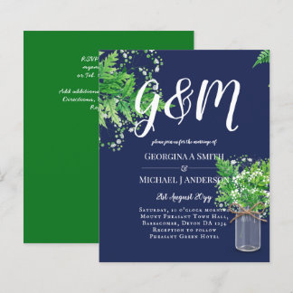 BUDGET Rustic Ferns Greenery Blue Wedding Invite