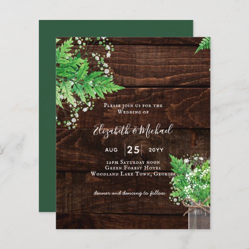 BUDGET Rustic Ferns Greenery Chic Wedding Invite