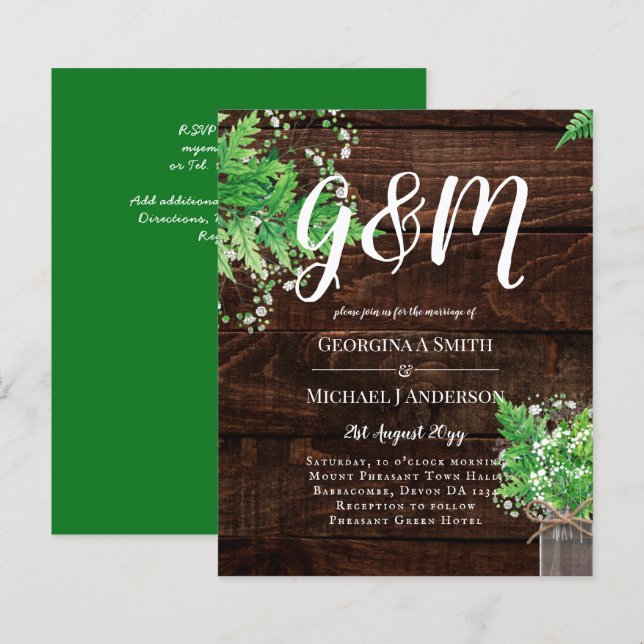 BUDGET Rustic Ferns Greenery Chic Wedding Invite (Front/Back)