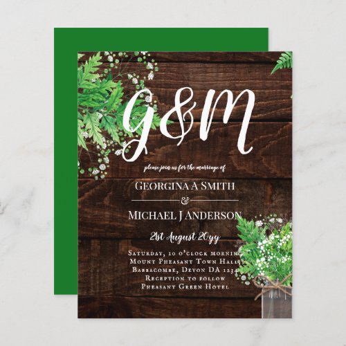 BUDGET Rustic Ferns Greenery Chic Wedding Invite