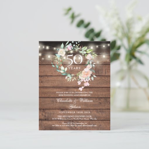 Budget Rustic Floral 50th Anniversary Photo Invite | Zazzle