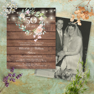 Budget Rustic Floral 50th Anniversary Photo Invite