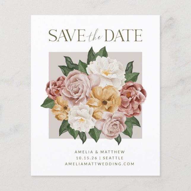 Budget Rustic Floral Bouquet Elegant Save The Date (Front)