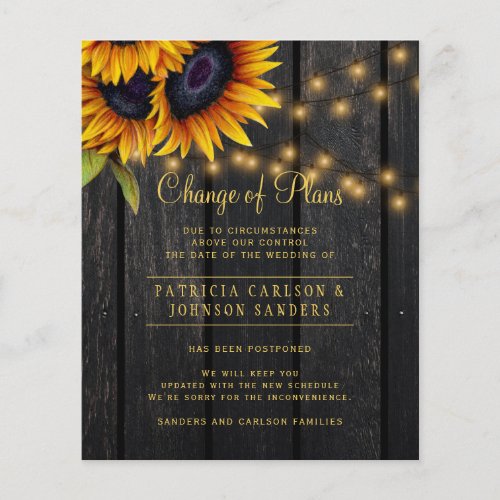 Budget rustic floral change of plans announcement flyer