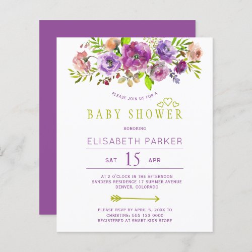 Budget rustic floral chic baby shower invitation
