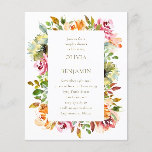 Budget Rustic Floral Couples Shower Invitation
