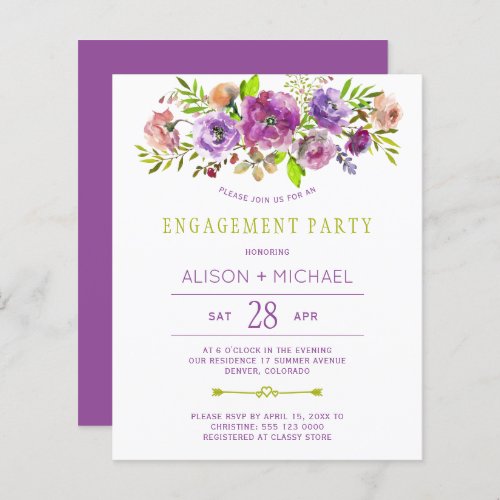 Budget rustic floral engagement party invitation