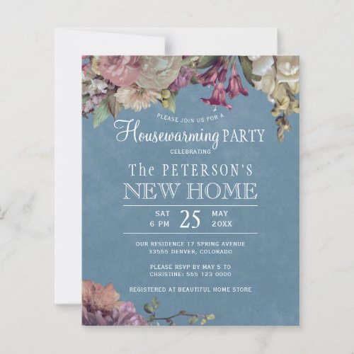 Budget rustic floral housewarming party invitation