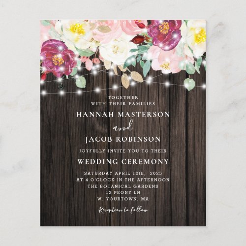 Budget Rustic Floral Lights Wedding Invitation