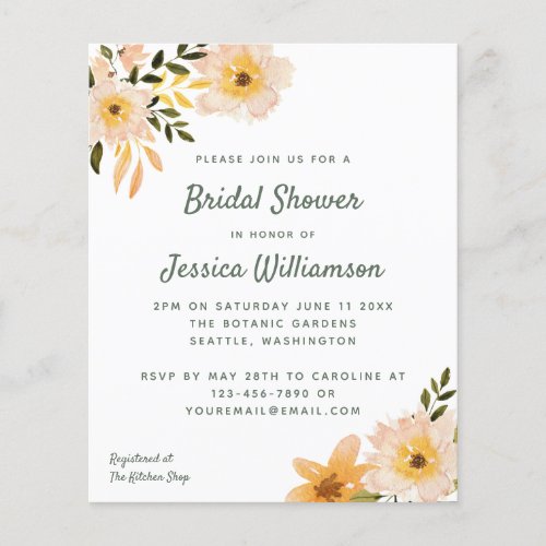 Budget Rustic Floral Peach Bridal Shower Invite