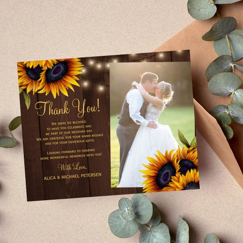 Budget rustic floral photo wedding thank you card