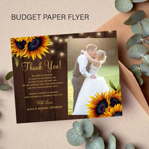 Budget rustic floral photo wedding thank you card flyer