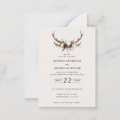 budget Rustic floral stag antlers wedding invite (Front)