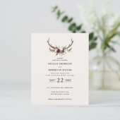 budget Rustic floral stag antlers wedding invite (Standing Front)