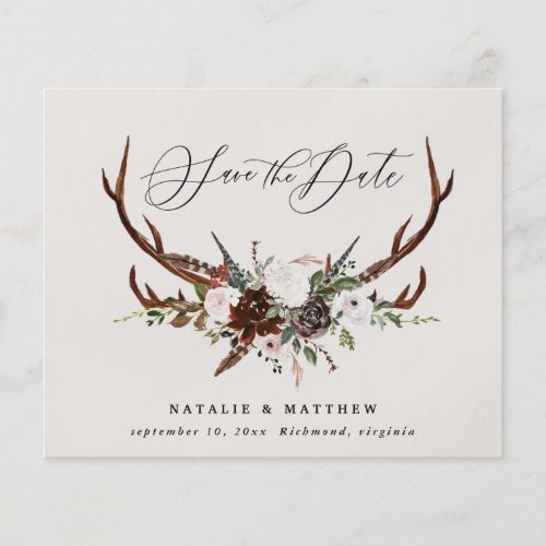 budget Rustic floral stag wedding save the date Flyer