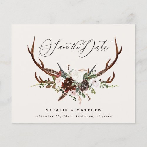 budget Rustic floral stag wedding save the date Flyer