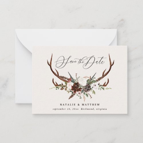 budget Rustic floral stag wedding save the date Note Card