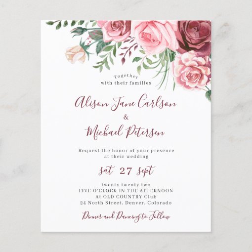 Budget rustic floral watercolor wedding invitation | Zazzle