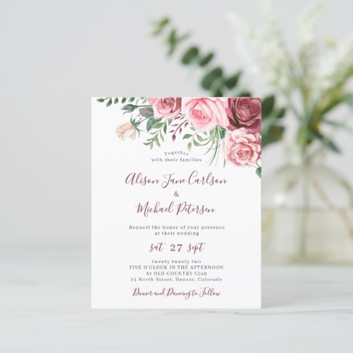 Budget rustic floral watercolor wedding invitation | Zazzle