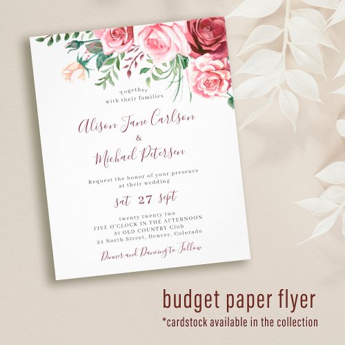 Budget rustic floral watercolor wedding invitation flyer