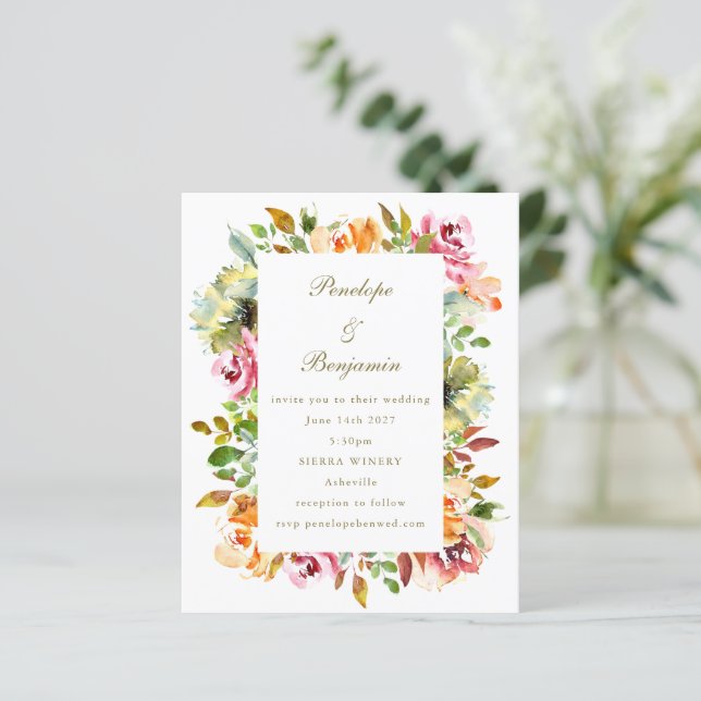 Budget Rustic Floral Wedding QR Code Invitation (Standing Front)