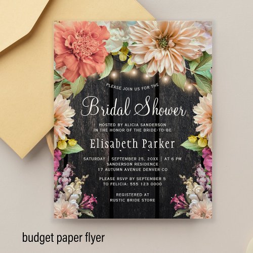 Budget rustic floral wood bridal shower invitation flyer