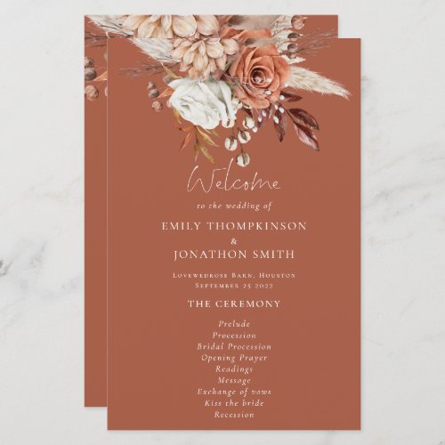 Budget Rustic Florals Terracotta Wedding Program