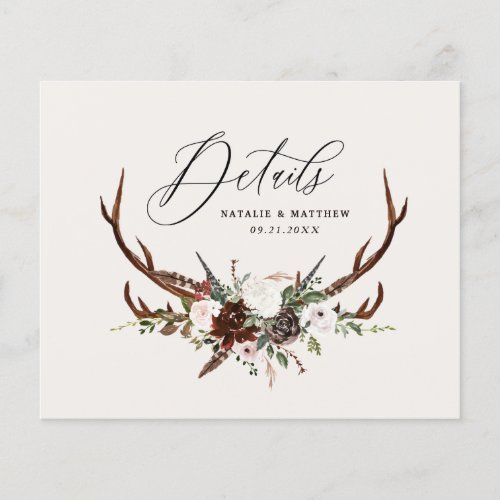 budget Rustic foliage floral stag wedding details Flyer