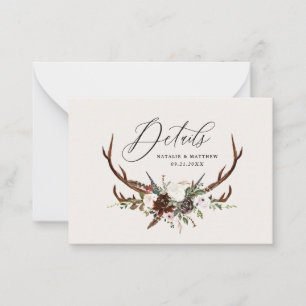 budget Rustic foliage floral stag wedding details Note Card