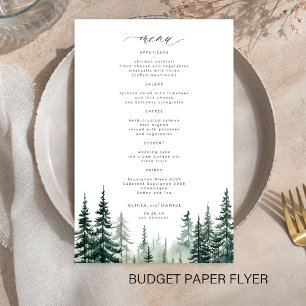 Budget rustic forest pine trees wedding menu flyer