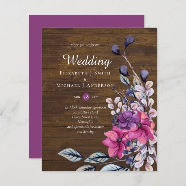 BUDGET Rustic Fuchsia Floral Woodland Wedding (Front/Back)