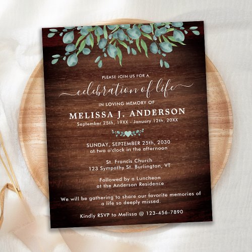 Budget Rustic Funeral Celebration Of Life Invite