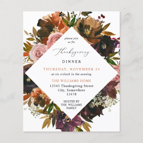 Budget Rustic Gold Fall Floral Thanksgiving Flyer