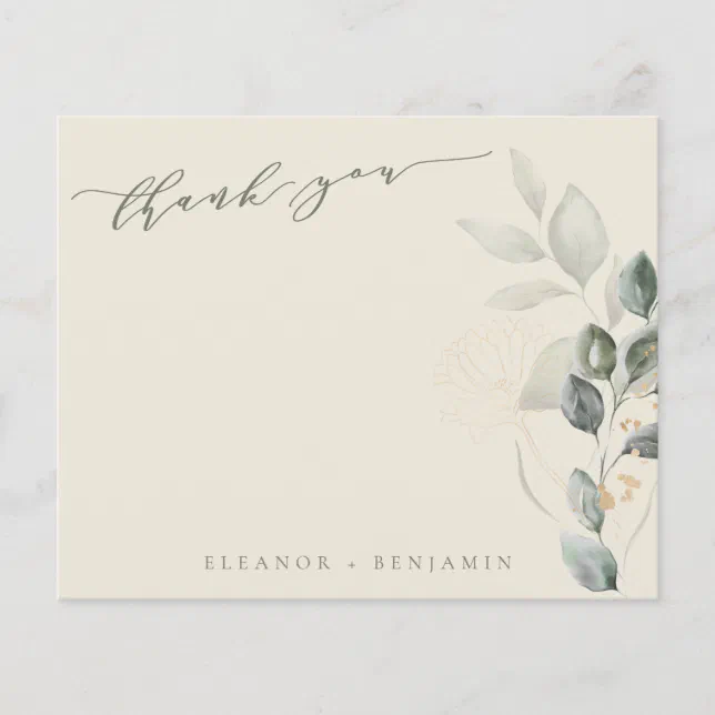 Budget Rustic Gold Greenery Wedding Thank You Card | Zazzle